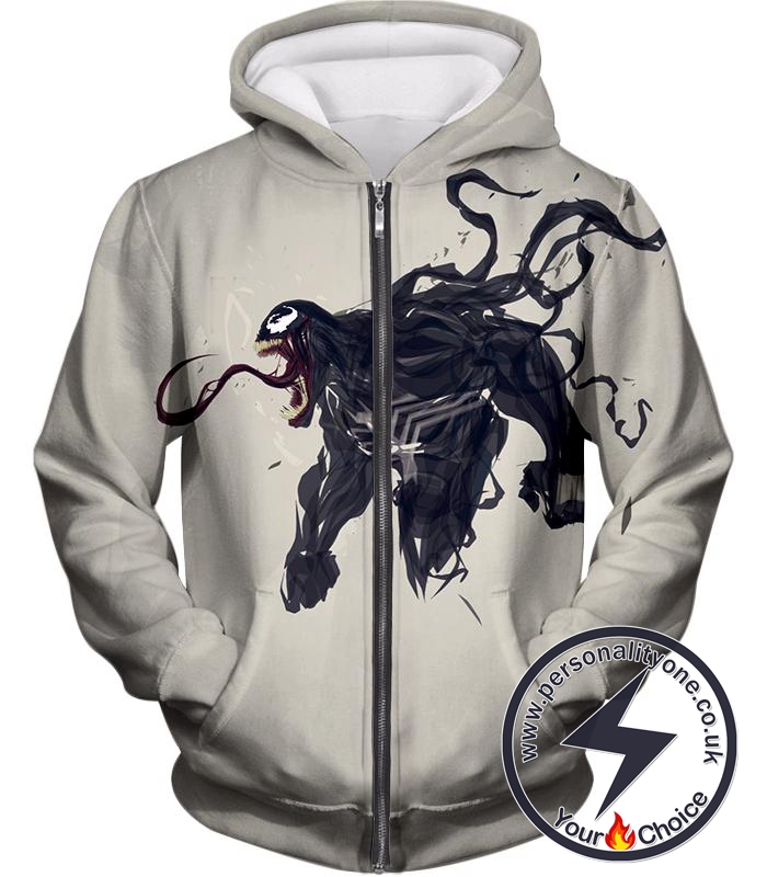 Alien Life Venom White Printed Zip Up Hoodie